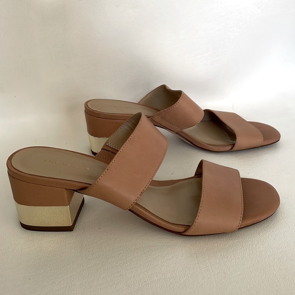 Ann Taylor Tan Leather Block Heel Sandals